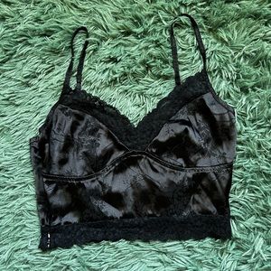 XS Black Jacquard Lace Trim Cami Top
